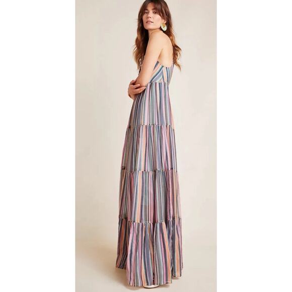 Love The Label Anthropologie Multicolor Striped Maxi Dress M Boho Beaded Tassel - Picture 7 of 10